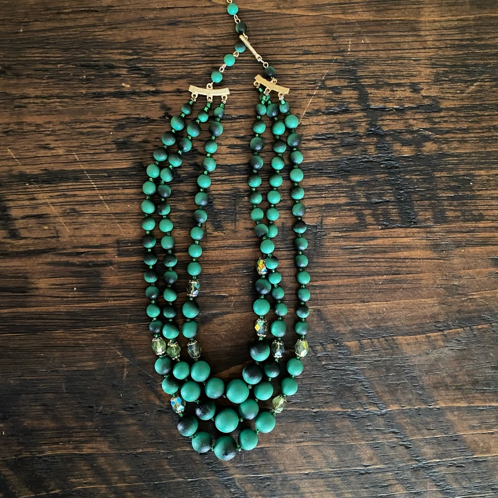 Vintage Multi-strand Green Beaded Necklace